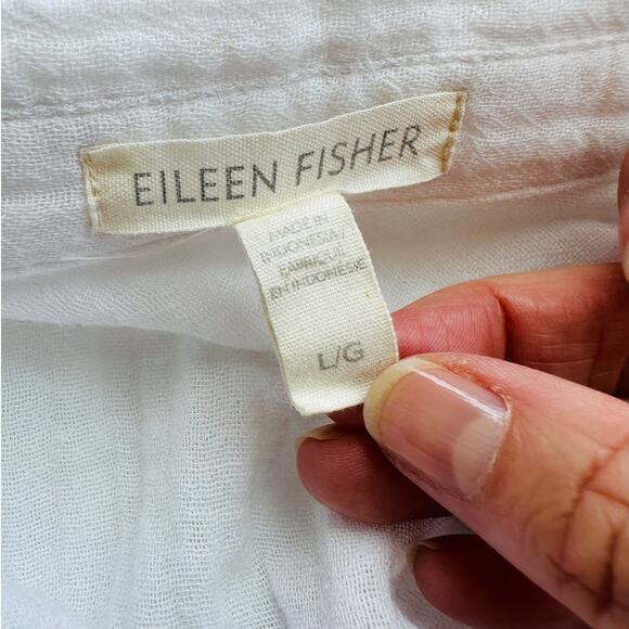 Eileen Fisher 100% Cotton Linen Long Sleeve Button Down Puckered Shirt L - Picture 8 of 13